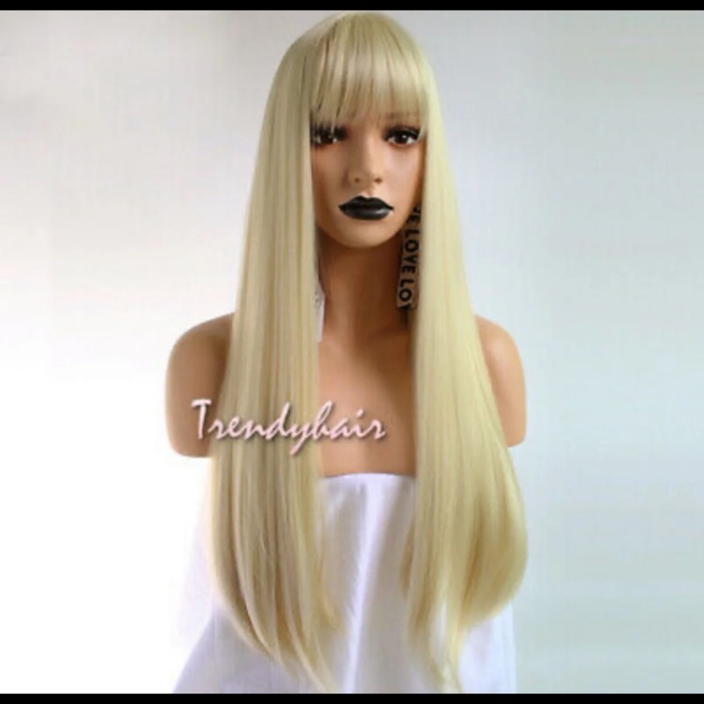 New long straight blonde synthetic hair wig
